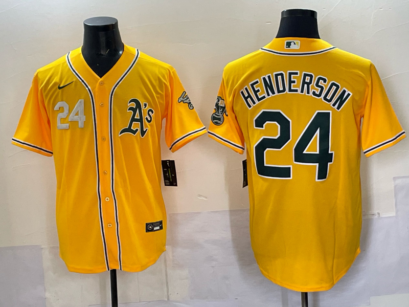 Men Oakland Athletics 24 Henderson yellow Nike 2025 MLB Jersey 004